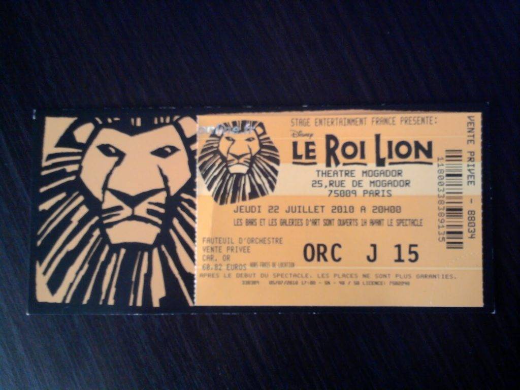 Le roi lion mogador billet Le roi lion mogador billet