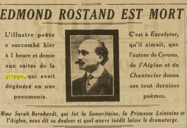 Edmond rostand cause de sa mort 