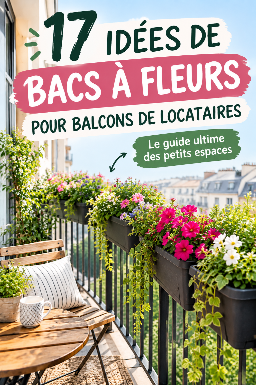 Bacs d’herbes aromatiques et de fleurs comestibles, capucines et œillets d’Inde, sur un balcon