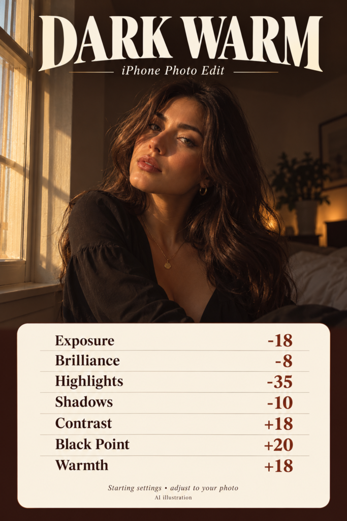 Dark Warm: Use Dark Warm for a deeper indoor mood